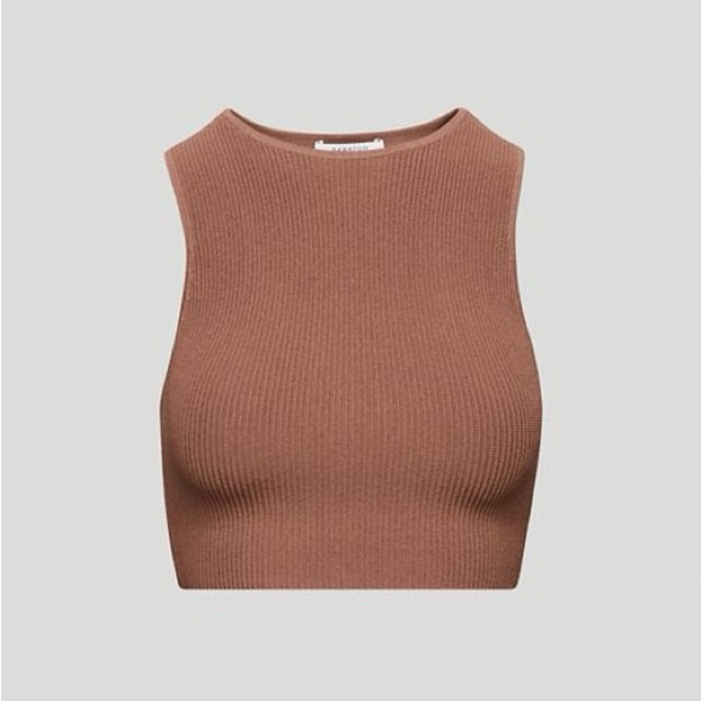 Babaton Sculpt Knit Racer Cropped Tank in Chestnut Brown | Size M